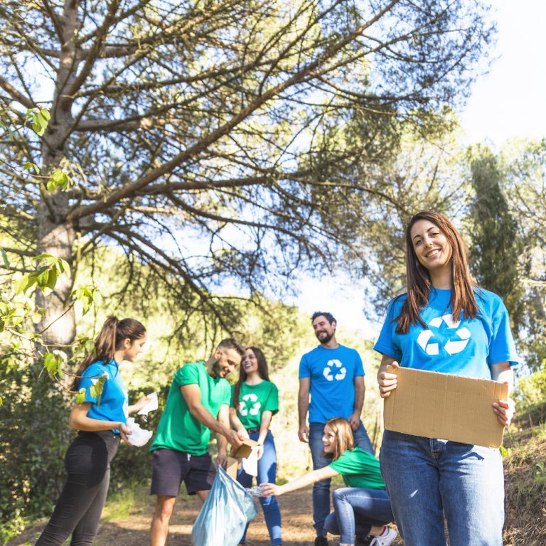 Des élèves participent à une opération de nettoyage d'une forêt