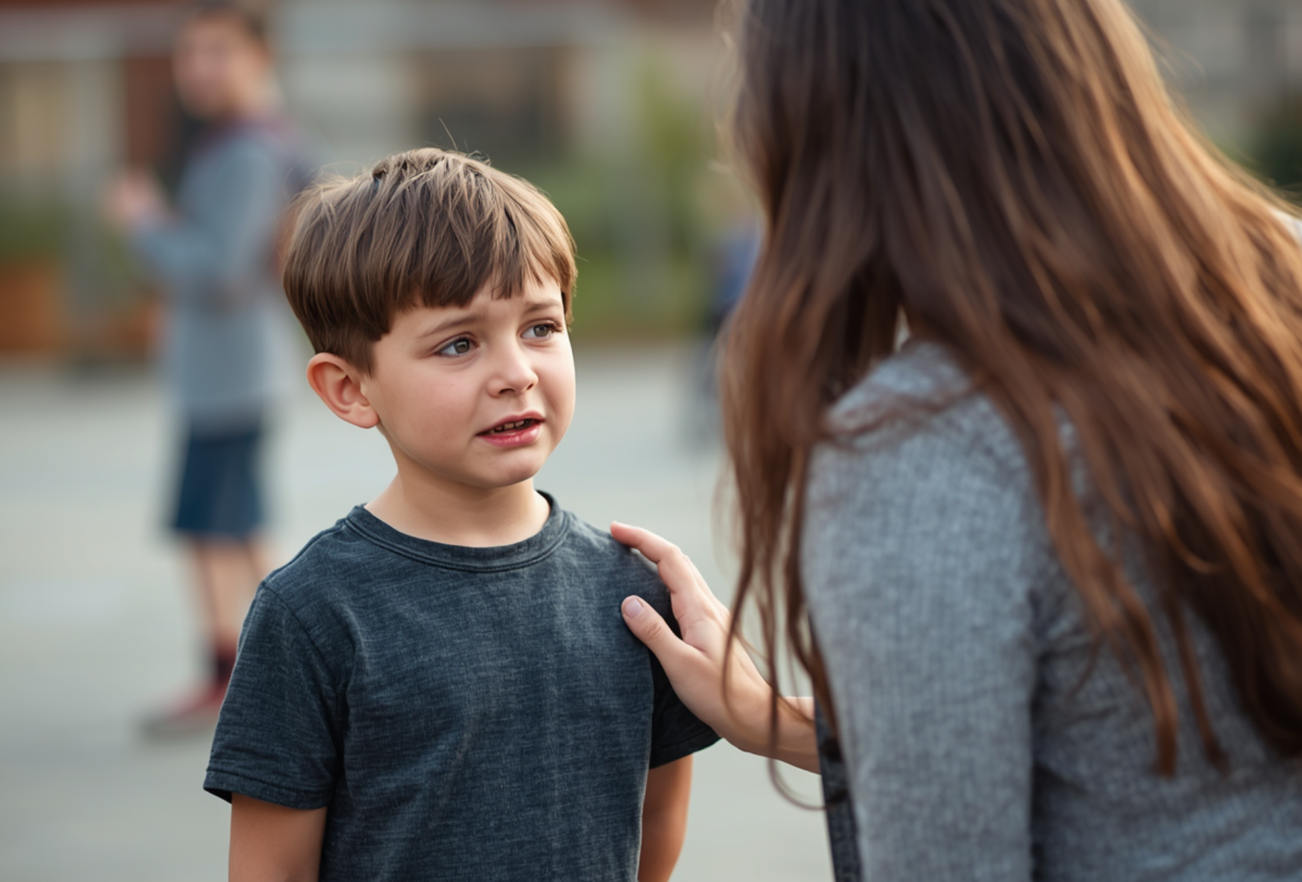 Maitresse à l'écoute d'un élève qui subi des violences à l'école. Prévenir les violences, écouter, agir.